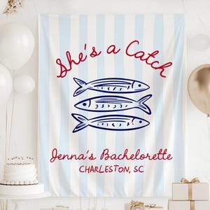 Shes a Catch Bachelorette Banner, Fish Bachelorette Backdrop, Coastal Bachelorette Tapestry, Sardine Bachelorette Banner