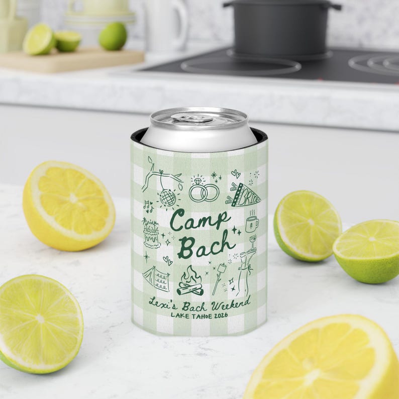 camping bach party can coolers personalized bride name drink sleeves