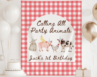 Farm Animal 1st Birthday Banner, Calling All Party Animals Birthday Sign, Farm Animal Birthday Banner, Farm 1st Birthday Backdrop