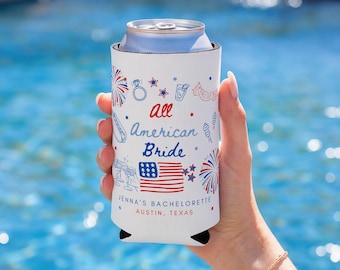 All American Bride Cozies, Red White and Blue Bachelorette Party Favors, USA Bachelorette Cozies, Fourth of July Bachelorette Can Coolers