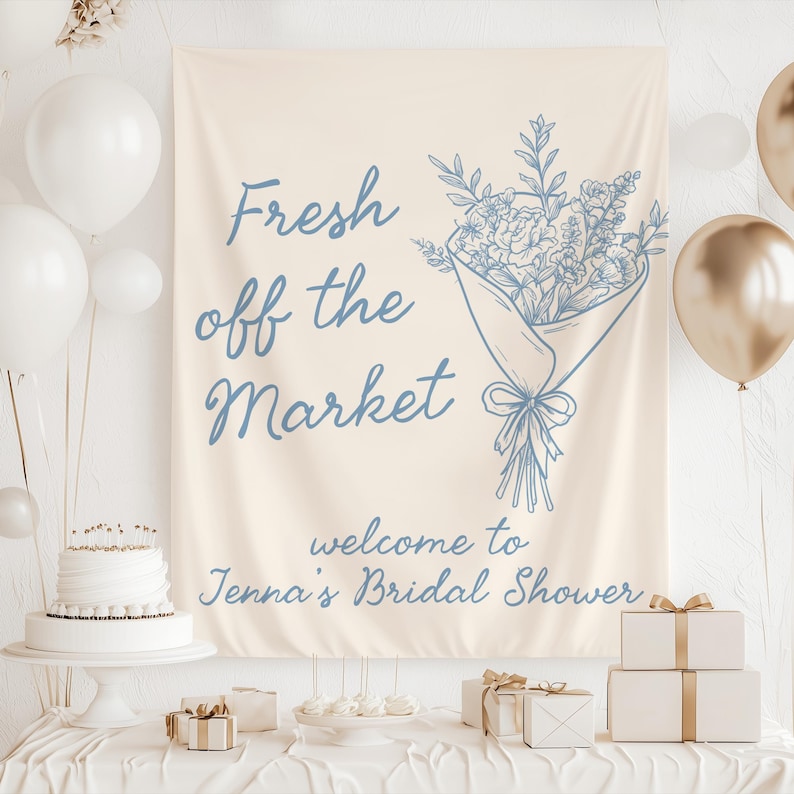 Flower market bridal shower backdrop love in bloom decor