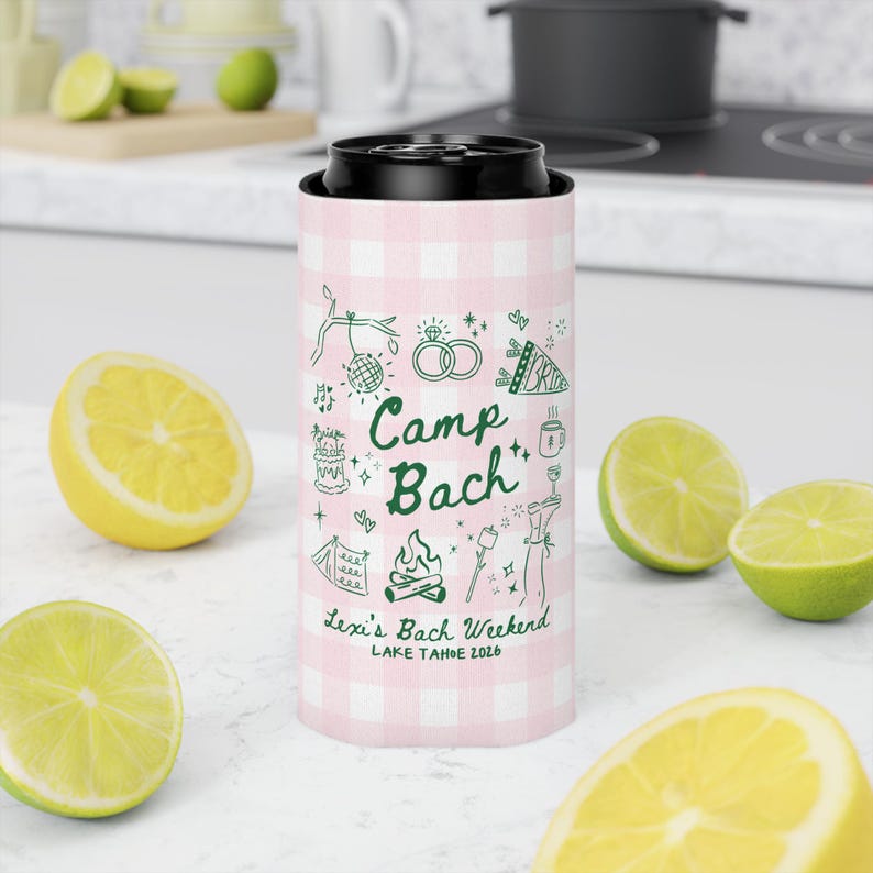 camp theme bachelorette drink sleeves custom bride camp can coolers favors