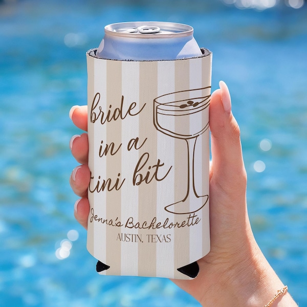 Bride in a Tini Bit Cozies, Espresso Martini Bachelorette Can Cooler, Martini Bachelorette Can Cooler, Custom Bachelorette Party Favor