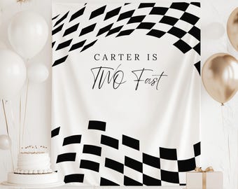 TWEE snelle verjaardagsbanner, twee snelle verjaardagsdecor, racewagen 2e verjaardag achtergrond, minimalistische 2e verjaardagsbanner