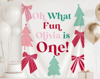 Oh What Fun It Is To Be ONE Banner, Christmas 1st Birthday Banner, Holiday First Birthday Backdrop, Oh What Fun Birthday Banner