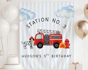 Fire Truck Birthday Banner, Fire Truck Birthday Decor, 3rd Birthday Banner, Fire Station Birthday Backdrop, Firefighter Birthday Banner