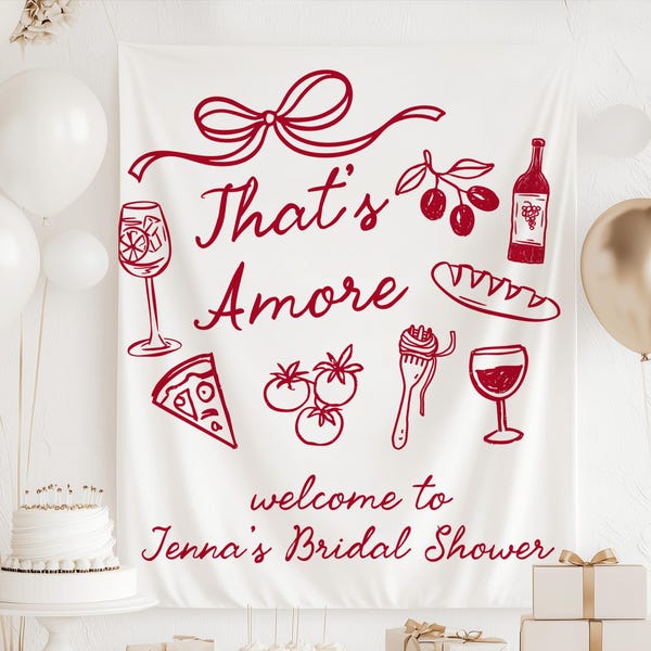 Banner "That's Amore", telón de fondo para despedida de soltera "That's Amore", decoraciones italianas para despedida de soltera, letrero con temática italiana para despedida de soltera