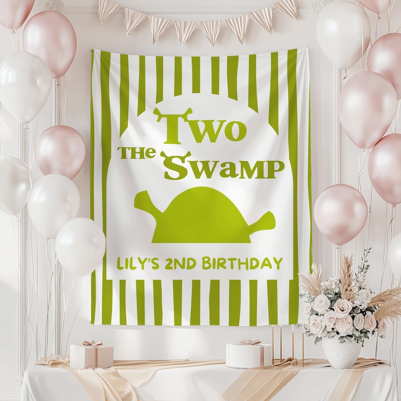 Green ogre birthday banner for unique 2nd birthday party ideas