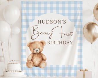 Beary First Birthday Banner, Teddy Bear 1st Birthday Decorations, Beary 1st Birthday Backdrop, Bear Theme 1st Birthday Party Decor