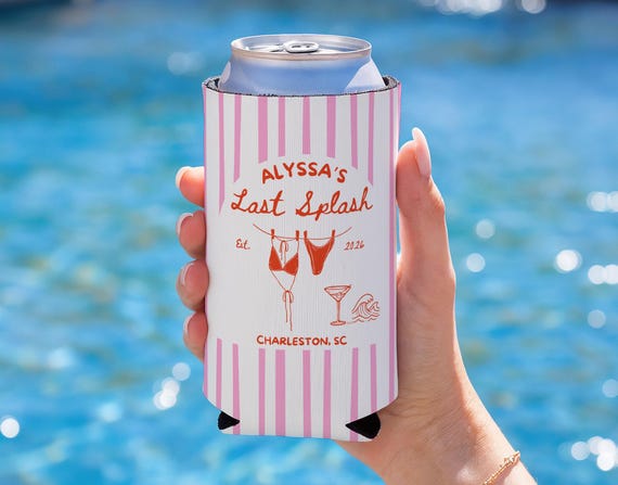 Last Splash Bachelorette Cozie, Last Splash Bachelorette Decorations, Custom Beach Bach Cozies, Personalized Bridal Party Drink Sleeves