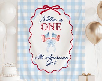ONE All American Girl Banner, 4th of July 1st Birthday Decorations, One All American Girl Birthday Backdrop, One American Babe Sign