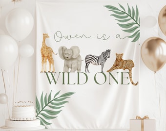 Wild One födelsedagsbanderoll, Wild One födelsedagsbakgrund, Safari födelsedagsdekorationer, Safari födelsedagsbanderoll, Anpassad 1-årsdagsbanderoll pojke