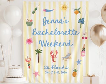 Custom Bachelorette Weekend Banner, Personalized Bachelorette Backdrop, Beach Bachelorette Tapestry, Coastal Bachelorette Decor