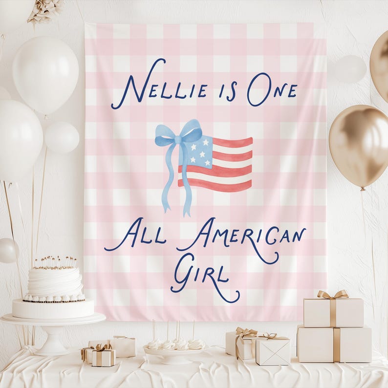 patriotic baby girl first birthday banner american flag theme party decor