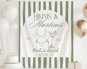 Bikinis and Martinis Bachelorette Banner, Martinis and Bikinis Sign, Custom Bachelorette Photo Backdrop, Beach Bach Party Decor