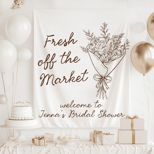 Market themed bridal shower banner with bouquet design