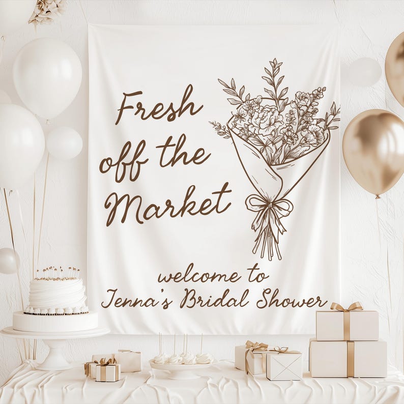 Market themed bridal shower banner with bouquet design