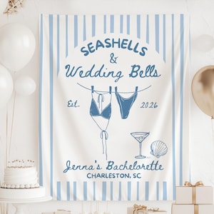 Seashells and Wedding Bells Bachelorette Banner, Seashell Bachelorette Decorations, Beach Bachelorette Banner, Coastal Bachelorette Backdrop