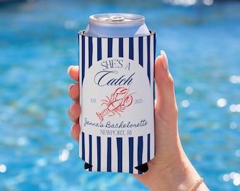 Shes A Catch Cozie, Newport Bachelorette Can Cooler, Lobster Bachelorette Party Favor, Cape Cod Bachelorette Cozie, East Coast Bach Favor