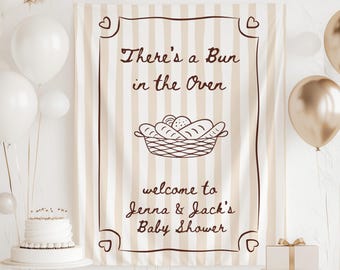 There's a Bun in the Oven Sign, Bun in the Oven Baby Shower Decorations, Pregnancy Announcement Sign, Gender Reveal Backdrop