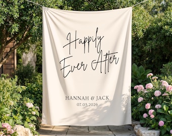 Plaque de mariage Happy Ever After, plaque de bienvenue pour toujours, plaque de bienvenue de mariage en tissu, bannière de fête de fiançailles, plaque de mariage personnalisée