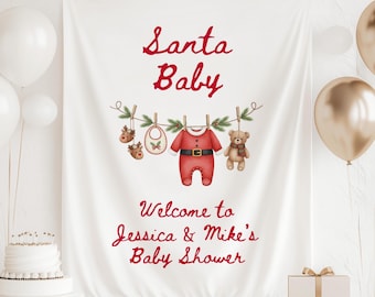 Santa Baby Shower Banner, Christmas Baby Shower Backdrop, Holiday Baby Shower Welcome Sign, Merry Little Baby Shower Decor