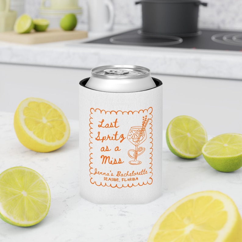 Bridal party drink sleeve with spritz theme and summer aesthetic