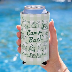 camp bach can coolers personalized bachelorette party favors camping theme drink sleeves