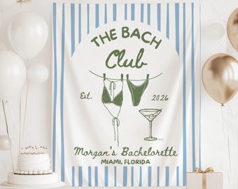 Banner del Club Bach, telón de fondo personalizado para despedida de soltera, letrero personalizado para fin de semana de Bach, decoraciones para despedida de soltera con temática del Club Bach