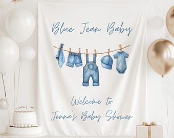 Blue Jean Baby Banner, Blue Jean Baby Shower Welcome Sign, Denim Baby Shower Decor, Denim Baby Shower Backdrop