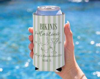 Bikinis And Martinis Cozie, Bikinis and Martinis Bachelorette Favor, Martinis And Bikinis Can Coolers, Custom Bachelorette Cozie