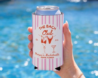 The Bach Club Cozies, Custom Bachelorette Can Coolers, Destination Bachelorette Party Favors, Personalized Beach Club Cozies