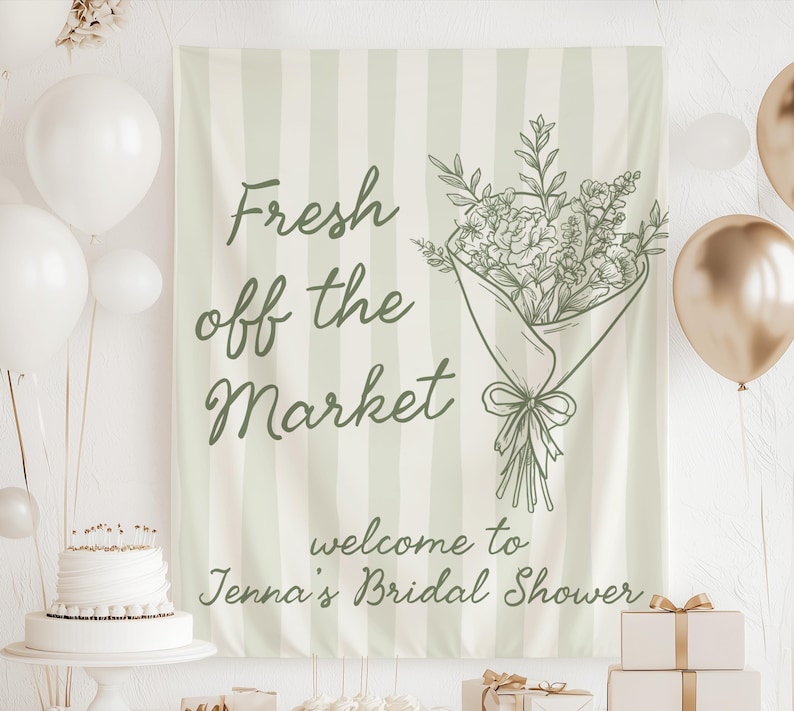 Fresh off the market bridal shower banner with bouquet detail