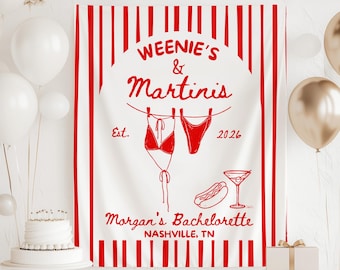 Banner de despedida de soltera con salchichas y martinis, telón de fondo de despedida de soltera con perritos calientes, decoraciones de despedida de soltera con martinis, banner de martinis y salchichas