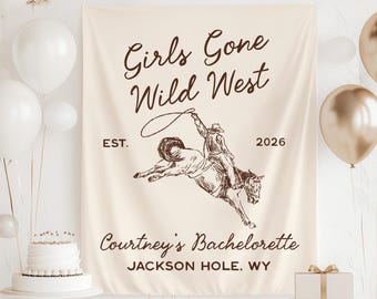 Banner de despedida de soltera "Girls Gone Wild West", decoración para despedida de soltera estilo western, fondo vaquero, letrero para despedida de soltera vaquera