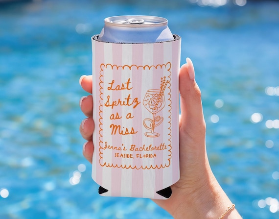Last Spritz as a Miss Can Cooler, Spritz Bachelorette Party Favor, Pink and Orange Bachelorette Decorations, Love at First Spritz Cozies