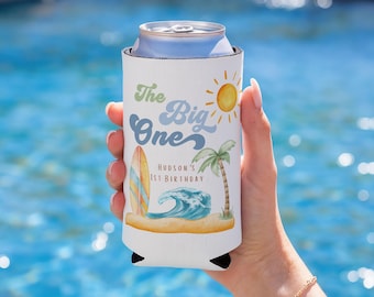 The Big One 1st Birthday Cozie, Surf First Birthday Party Favor, Beach Theme 1st Birthday Cozie, Personalized First Birthday Drink Cooler