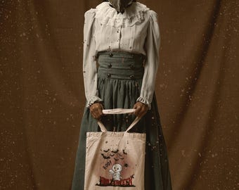 Spooky Halloween Tote Bag: Reusable Cotton Canvas Trick or Treat Bag