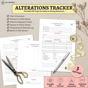 Alterations Tracker | Sewing Business Tool | Tailor Alteration Form | Printable PDF | Client & Repair Tracking