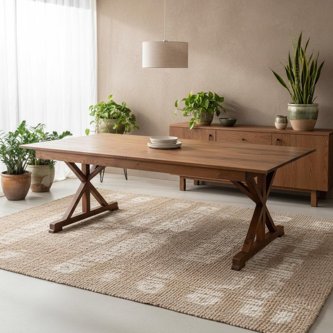 Handmade Solid Wood Dining Table With Folding Legs, Rustic Farmhouse ...