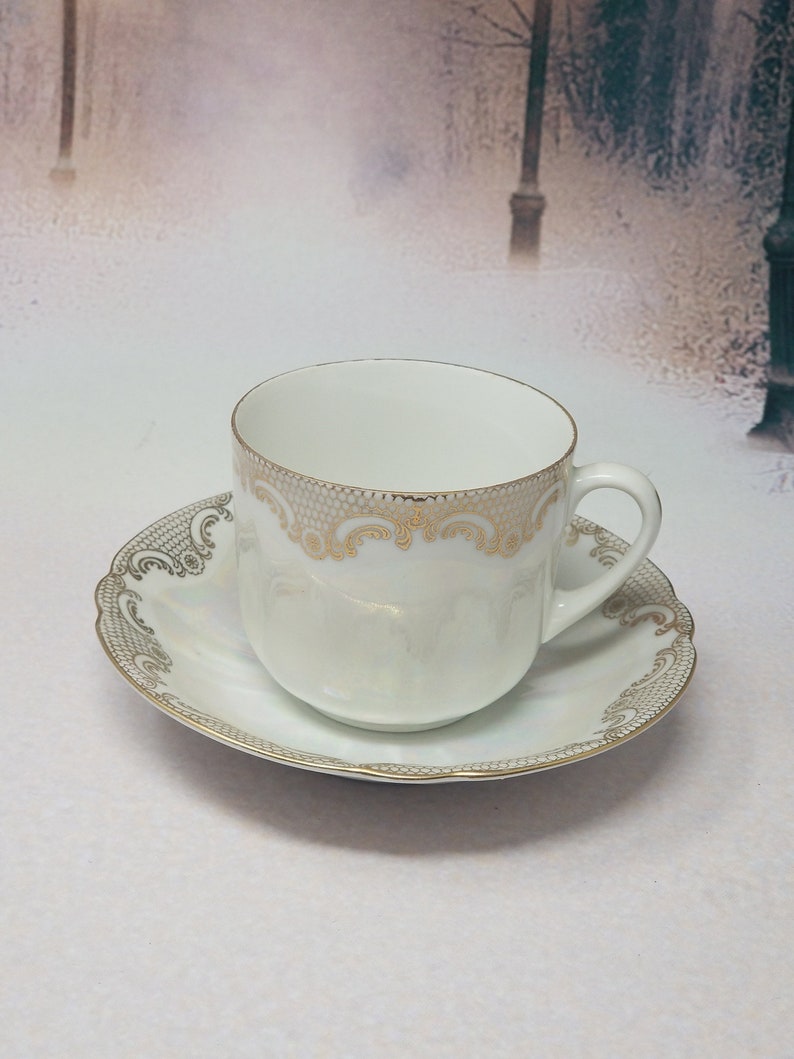 Vintage Bavaria ME 56 German Fine Bone China Tea Cup and Saucer Pearl