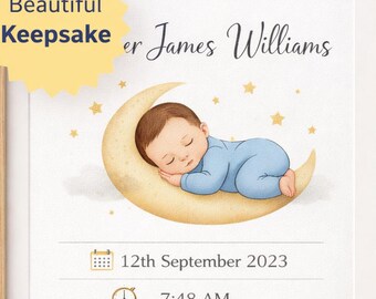 Personalized Baby Boy Birth Stats Print | Custom Nursery Wall Art (Digital Download)