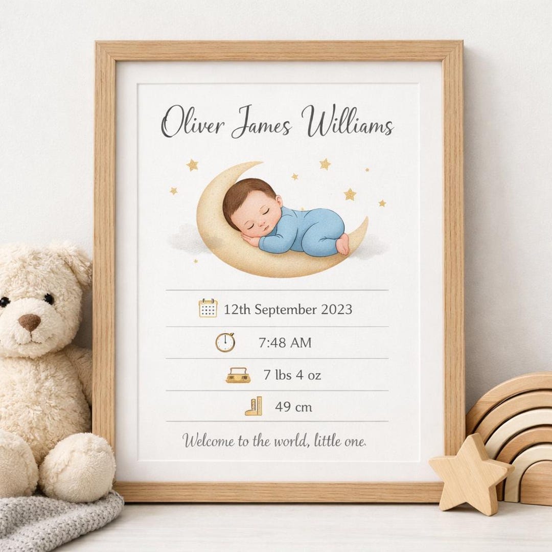Personalised Baby Birth Print | Custom Name, Date, Time | Nursery Wall ...