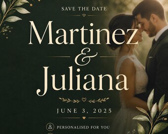 Greenery Wedding Save the Date Template, Botanical Modern Invitation (Instant Download)