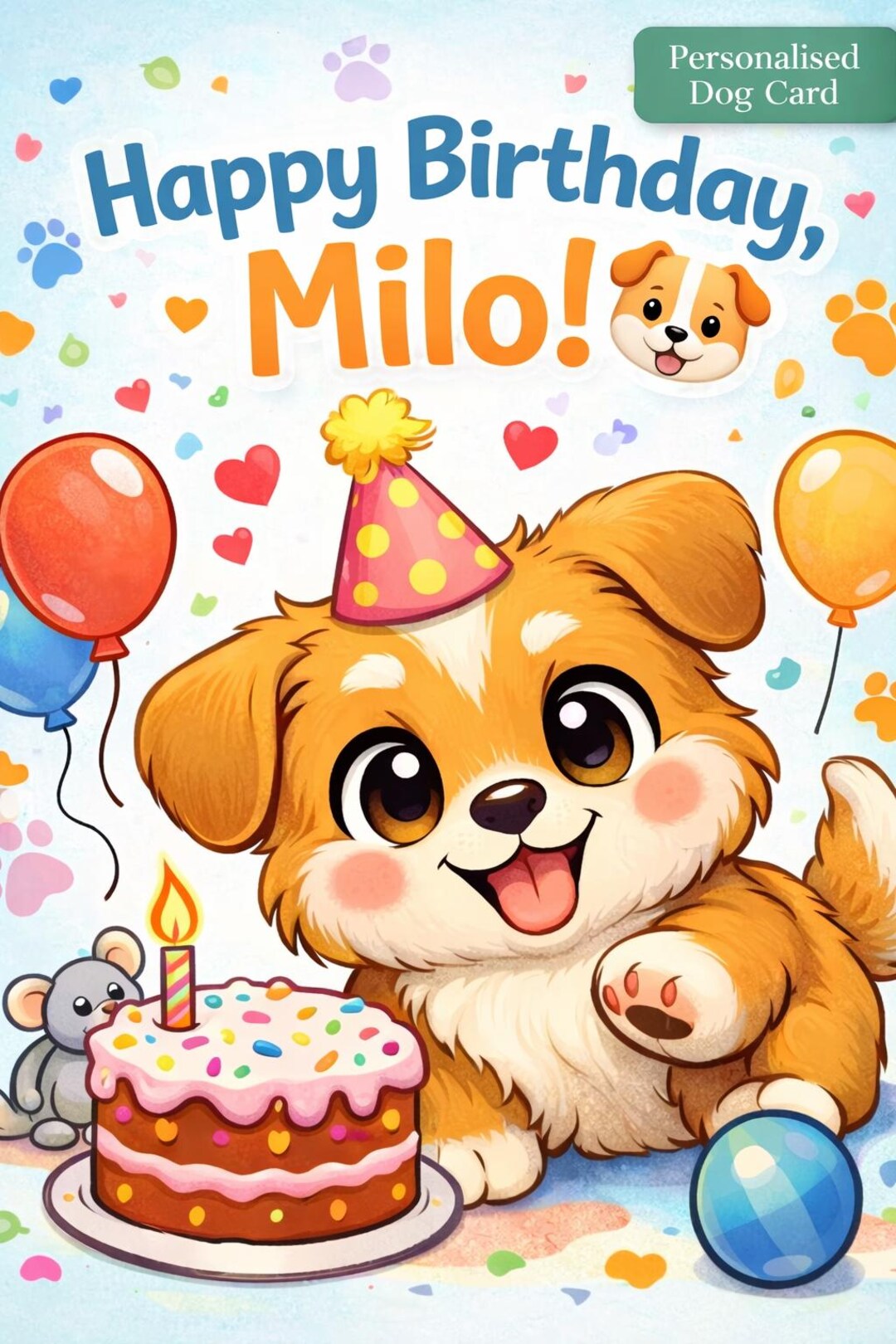 Personalised Dog Birthday Card | Custom Puppy Name Card | Cute Pet ...