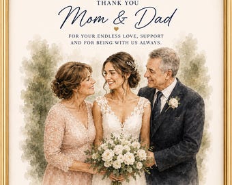 Personalised Wedding Watercolour Portrait, Parents of Bride Gift, Thank You Mum Dad (Digital Download)