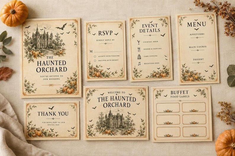 Halloween Party Bundle, Editable Canva Invitation, RSVP, Menu, Welcome ...