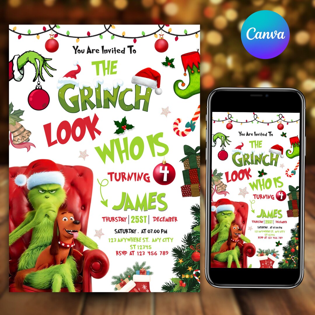 Grinch Birthday Invitation, Merry Grinchmas Invitation, Grinch ...