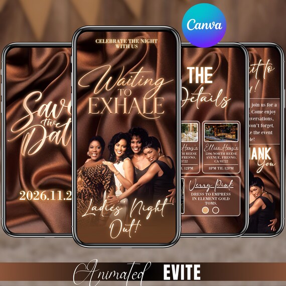 Waiting to Exhale Games Night Invitation, Animated Girls Night Evite, Boho Ladies Party Video Invite, Poker Bingo Night Party Template, DIY