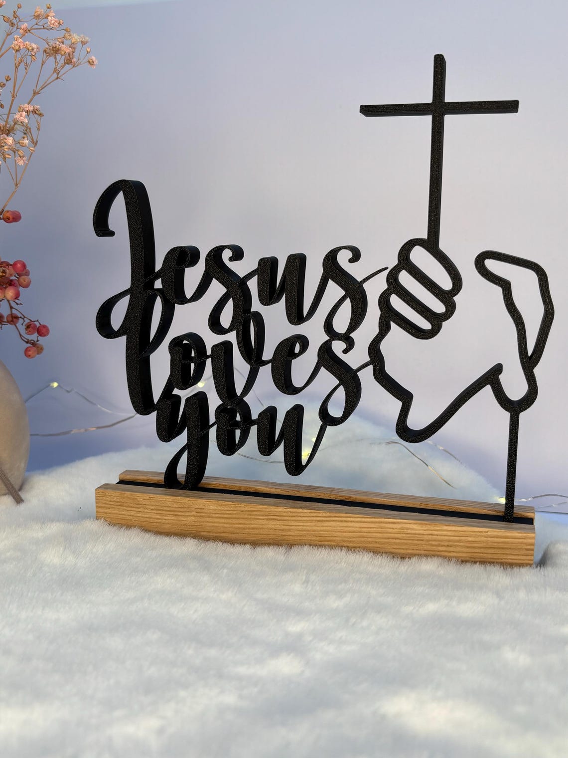 Jesus Loves You | Sign With Wooden Stand - Wood, Oak | Black | Rustic ...